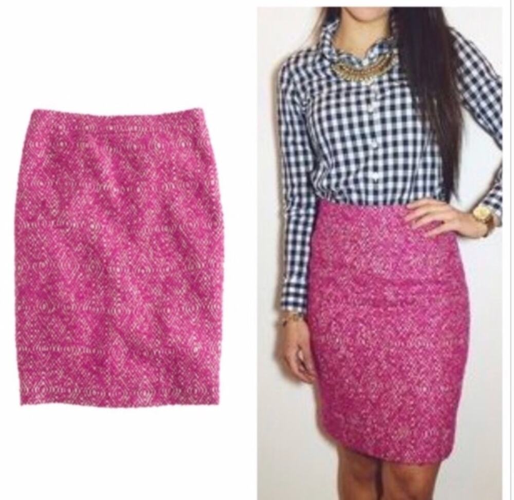NWT J. Crew Pink No. 2 Pencil Skirt In Corkscrew Tweed Sz 00